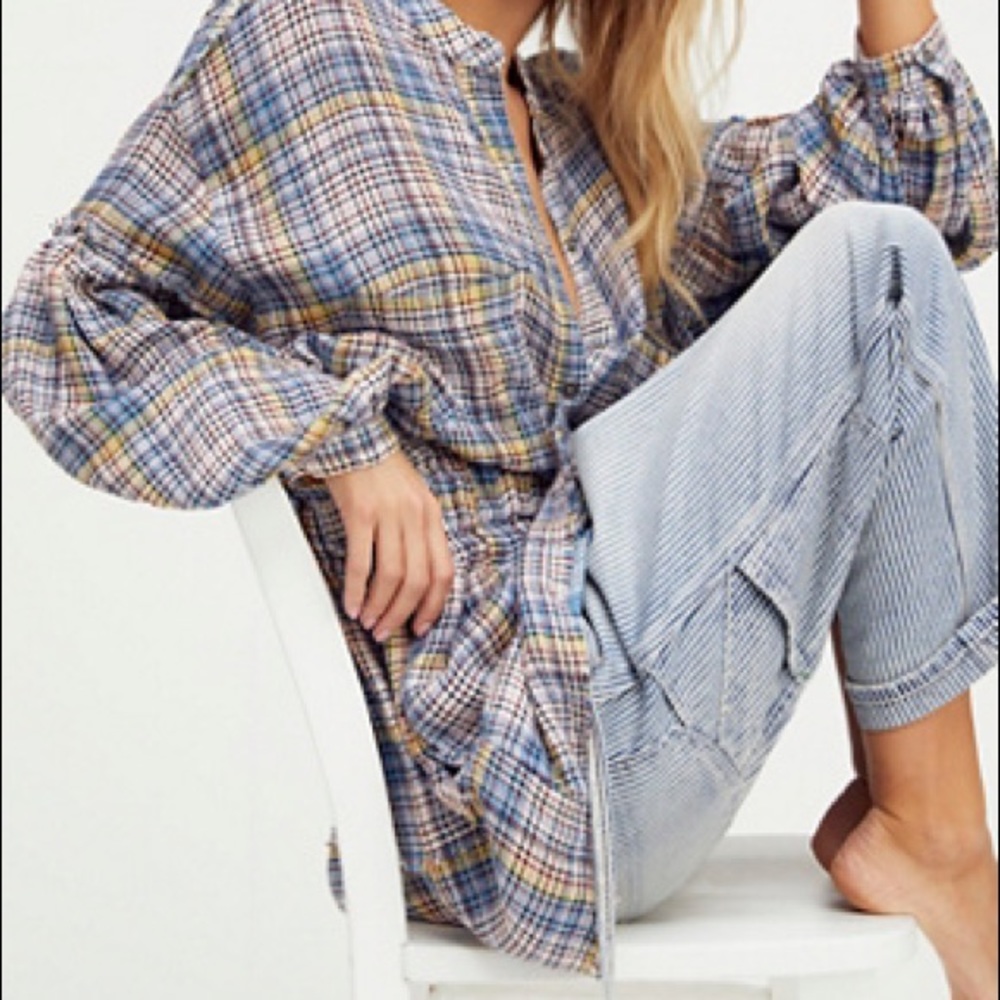 Free People By the Way Plaid Minidress in Bluebell